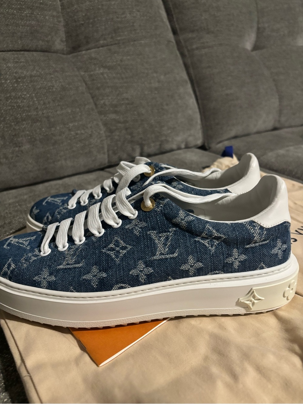 Louis Vuitton Denim Monogram Timeout Low-Top Sneakers in Blue and White